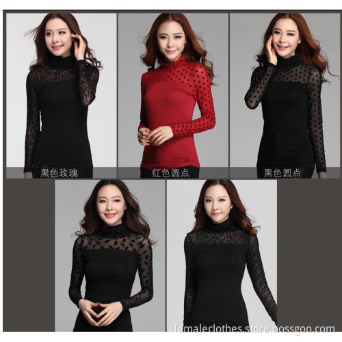Autumn new Korean version of gauze modal sexy repair height collar long-sleeved shirt